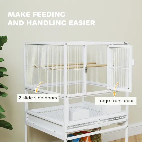 Buy Bird Cage with Rolling Stand, Acrylic Viewing Panels, Storage Shelf, for Budgie, Parakeet, 48 x 46 x 83 cm, 6 image