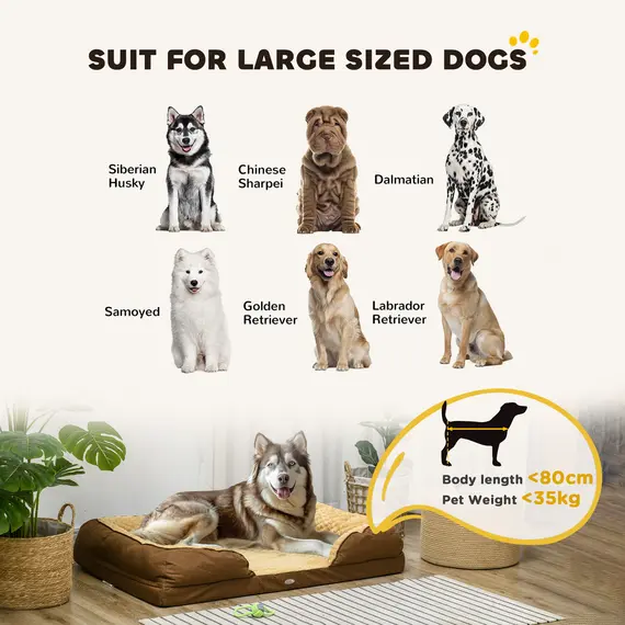 Buy Calming Dog Bed Pet Mattress w/ Removable Cover, Anti-Slip Bottom, for Large Dogs, 120L x 80W x 22Hcm - Brown, 4 image