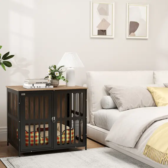 Buy Dog Crate Furniture with Anti-Chew Resistant Mesh, Anti-Escape Single Door, for Medium Dogs, 80 x 55 x 72 cm, 9 image
