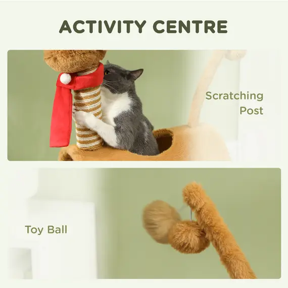 Buy 98cm Deer-Designed Cat Tree with Scratching Posts, Toy Ball, Tunnel, Brown, 4 image