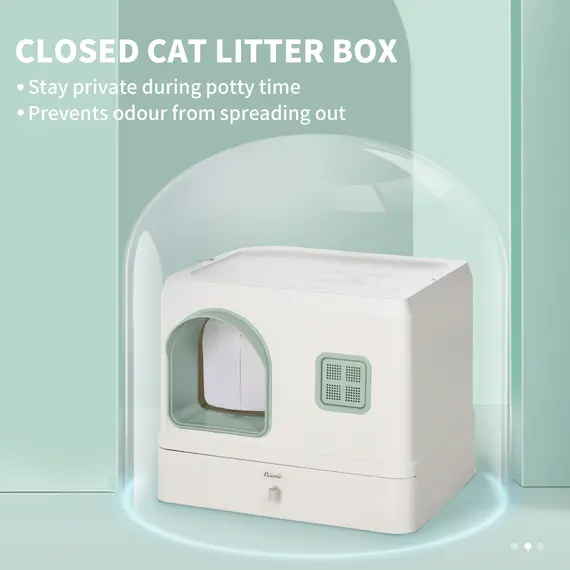 Buy Cat Litter Box, Hooded Cat Litter Tray, with Drawer Pan, Scoop, Deodorants, 5 image