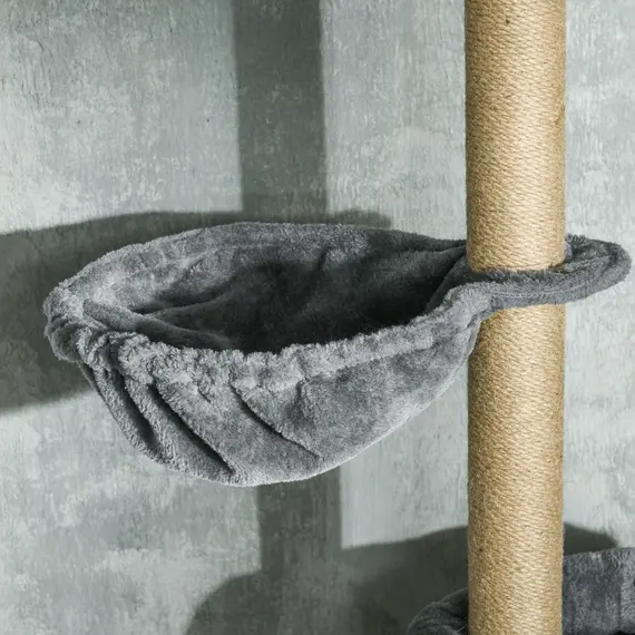 Buy Floor to Ceiling Cat Tree for Indoor Cats, 6-Tier Play Tower Climbing Activity Center with Scratching Post, Platforms, Bed, Hammock, Adjustable Height 230-250cm, Grey, 9 image