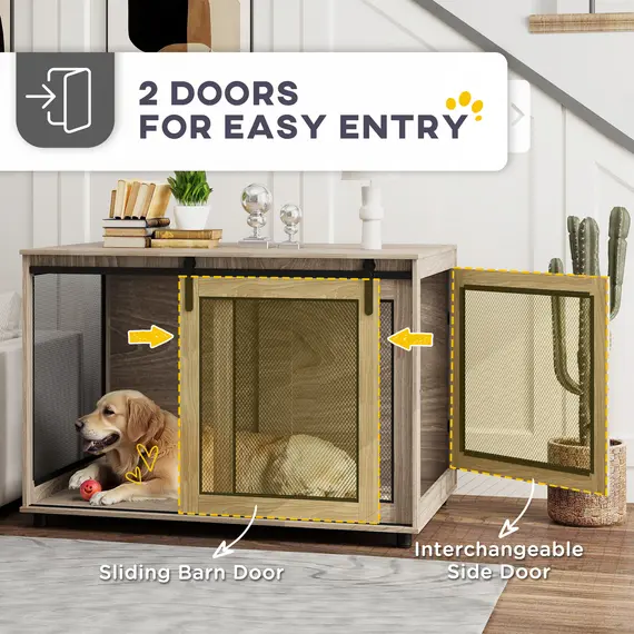 Buy Dog Crate Furniture with Sliding Door for Extra Large Dogs, 118 x 75.5 x 82cm, Walnut Brown, 6 image