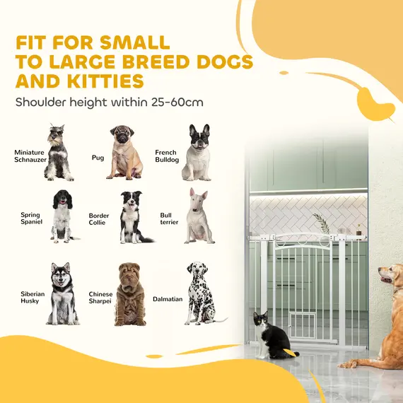 Buy 96cm Tall Dog Gate with Cat Door, 7cm and 14cm Extensions, for Stairs, Doorways, 76-104cm Width, 9 image