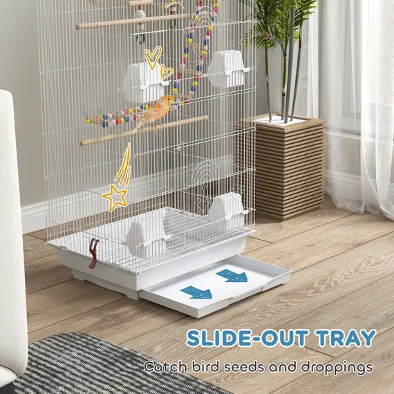 Buy Bird Cage for Budgies, Finches, Canaries w/ Accessories, Toys, Tray, White, 5 image