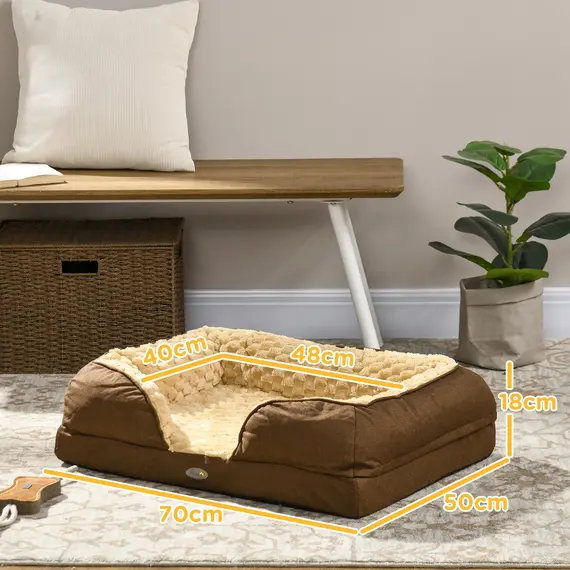 Buy Calming Dog Bed Pet Mattress w/ Removable Cover, Anti-Slip Bottom, for Small Dogs, 70L x 50W x 18Hcm - Brown, 3 image