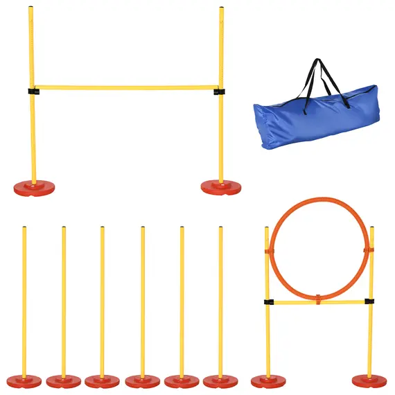 Buy Dog Agility Equipment Training Portable Obstacle for Pet w/Adjustable Hurdles, Jumping Ring, Weave Poles