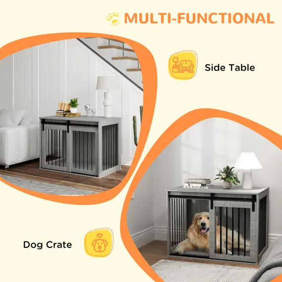 Buy 98cm Dog Crate Furniture with Removable Cushion for Large Dogs - Grey, 5 image
