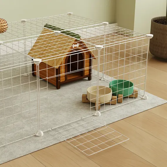 Buy DIY 36 Panel Pet Playpen Metal Wire Fence for Chinchilla, Hedgehog, Bunny, Indoor, Outdoor Use, White, 8 image