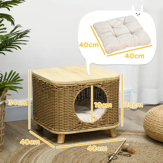 Buy Elevated Design Wicker Cat House with Washable Cushion, Light Brown, 3 image