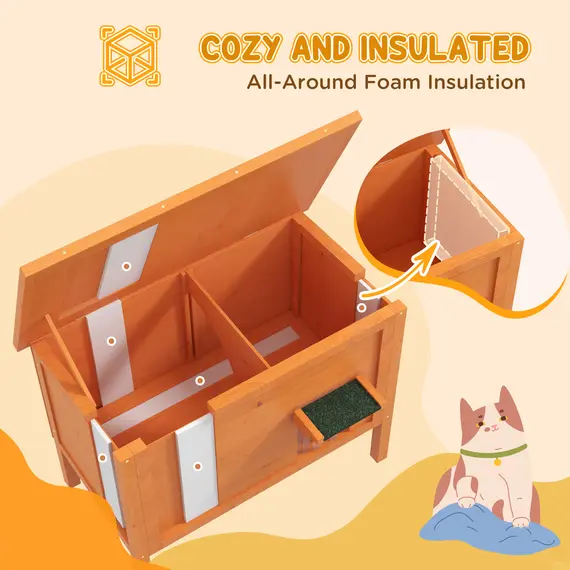 Buy Feral Cat House, Wooden Insulated with Removable Floor, Water-Resistant Openable Roof - Orange, 4 image
