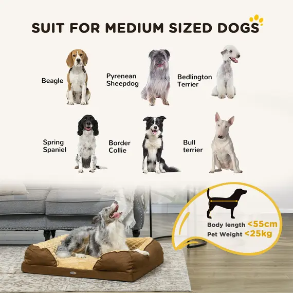 Buy Calming Dog Bed Pet Mattress w/ Removable Cover, Anti-Slip Bottom, for Medium Dogs, 90L x 69W x 21Hcm - Brown, 4 image