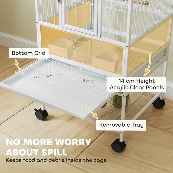 Buy Bird Cage with Rolling Stand, Acrylic Viewing Panels, Storage Shelf, for Budgie, Parakeet, 48 x 46 x 83 cm, 4 image
