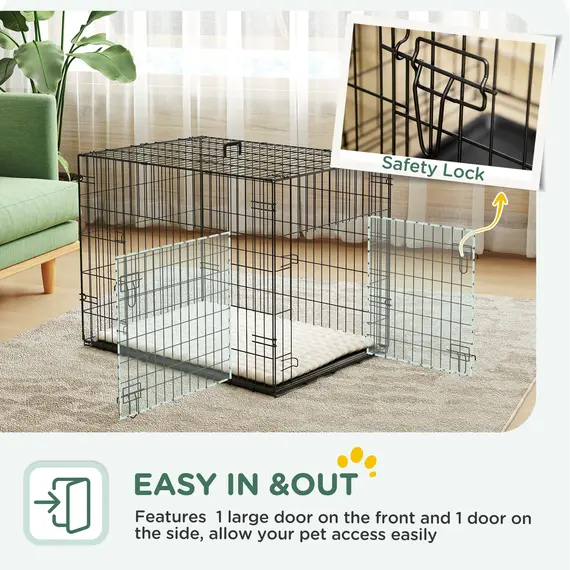 Buy Foldable Dog Crate with 2 Doors with Tray, Soft Cushion, for Small Dogs, 76 x 53 x 60, Black, 5 image