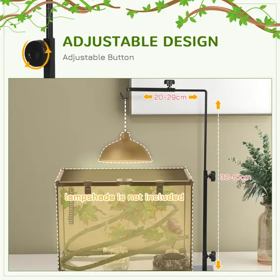 Buy Adjustable Height and Length Reptile Lamp Stand Holder with Hook Hanging, Base - Black, 5 image