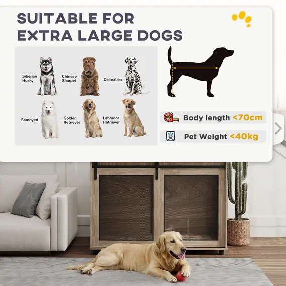 Buy Dog Crate Furniture with Sliding Door for Extra Large Dogs, 118 x 75.5 x 82cm, Walnut Brown, 8 image