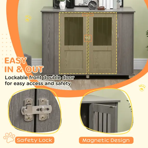 Buy Dog Crate Table for Medium and Large Dogs with Magnetic Door for Indoor Use, 114 x 60 x 82 cm, Grey, 6 image