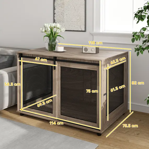 Buy Dog Crate Furniture with Sliding Door for Extra Large Dogs, 118 x 75.5 x 82cm, Walnut Brown, 3 image
