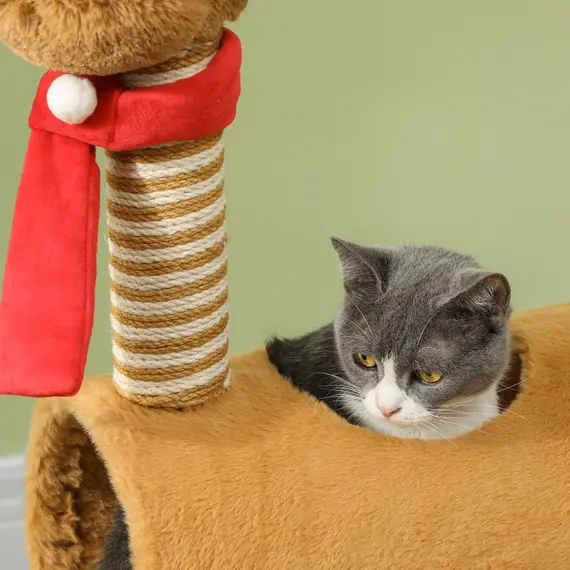 Buy 98cm Deer-Designed Cat Tree with Scratching Posts, Toy Ball, Tunnel, Brown, 8 image