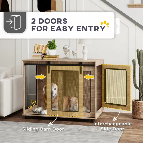 Buy Dog Crate Furniture with Sliding Door for Large Dogs, 98 x 60 x 78cm, Walnut Brown, 6 image