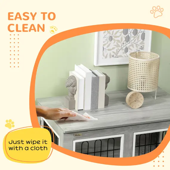 Buy Dog Crate Furniture, Side End Table, Indoor Dog Kennel with Soft Washable Cushion, Wire Mesh, Large Top, for Medium and Large Dogs,90 x 58 x 65, Grey, 8 image