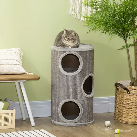Buy Cat Climbing Frame, Covered with Sisal, Cosy Platform - Light Grey, 7 image