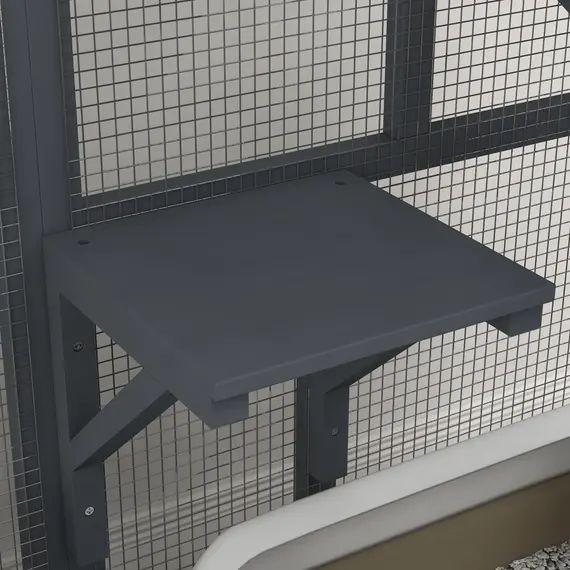 Buy Cat House, Wooden Outdoor Catio Cat Enclosure on Wheels, Wooden Kitty Cage with Platforms, Hammock, Light Grey, 9 image