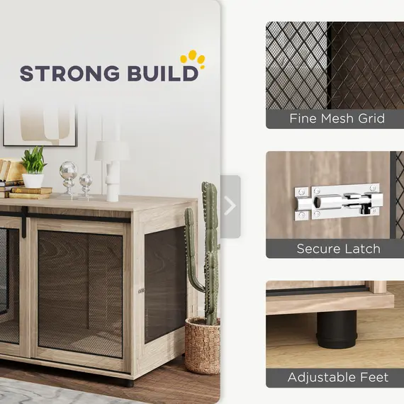Buy Dog Crate Furniture with Sliding Door for Extra Large Dogs, 118 x 75.5 x 82cm, Walnut Brown, 5 image