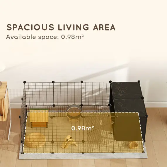 Buy DIY Small Animal Cage with Elevated Huts, C&C Cage for Guinea Pigs, Hedgehogs, Rabbits, 31 Panels, Black, 6 image