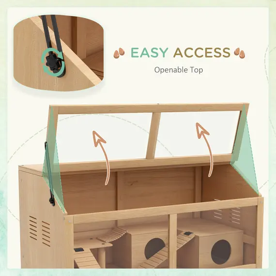 Buy Hamster Cage, Wooden Small Animal Cage for Gerbils, Mice w/ Suspension Bridge, Openable Top, Hut, 85 x 45 x 44cm Nature, 5 image
