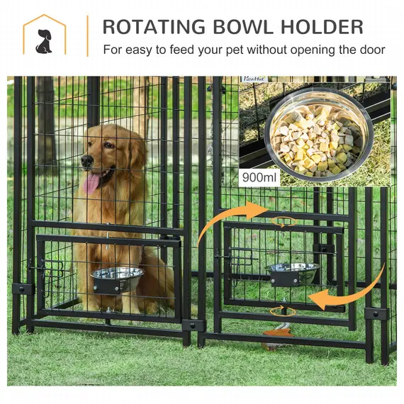 Buy Outdoor Dog Kennel with Rotating Bowl Holders, Water and UV-Resistant Cover for Medium & Small Dogs, Red, 5 image