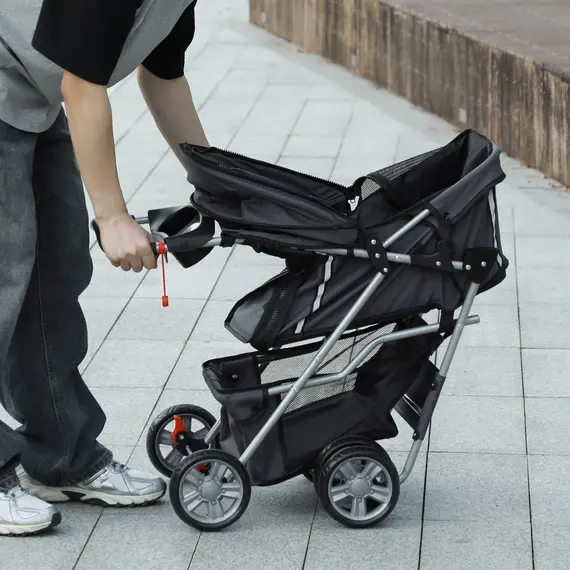 Buy Foldable Pet Stroller for Small and Miniature Dog, Dark Grey, 9 image