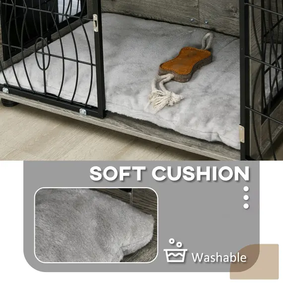 Buy Indoor Dog Crate Furniture End Table w/ Plush Washable Cushion, Lockable Door, for Medium Dogs, 6 image