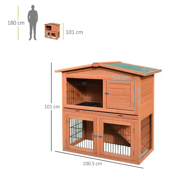 Buy Rabbit Hutch Outdoor Guinea Pig Hutch 2-Tier Bunny Cage with No-Leak Tray 100.5 x 55 x 101 cm, 3 image