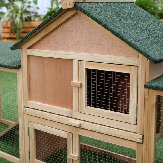 Buy Large Rabbit Hutch Outdoor Wooden Guinea Pig Hutch with Run, 2 Storey Bunny House 210 x 45.5 x 84.5 cm, 8 image