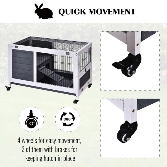 Buy Rabbits Indoor Fir Wood Lift-Top Hutch Guinea Pigs Hutches-Grey and White, 7 image