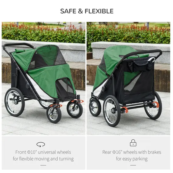 Buy Foldable Pet Stroller, with Washable Cushion, Storage Bags, Safety Leash, for Medium, Large Dogs, Cats - Green, 5 image