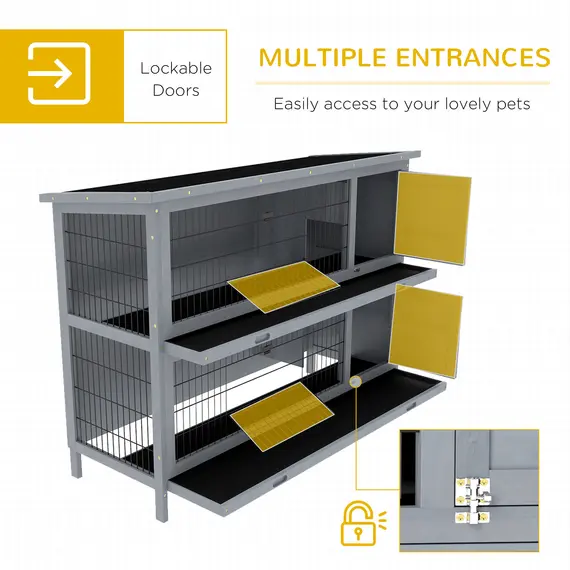 Buy Rabbit Hutch Outdoor Guinea Pig Hutch Bunny Cage with No-Leak Trays, Divider, 136 x 50 x 93cm, Grey, 5 image