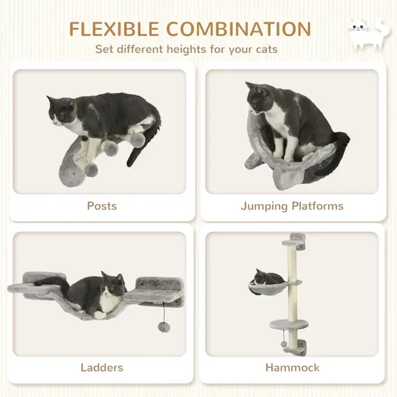 Buy Four-Piece Cat Wall Furniture, with Hammock, Ladder, Platforms, Steps, for Indoor Use - Grey, 5 image
