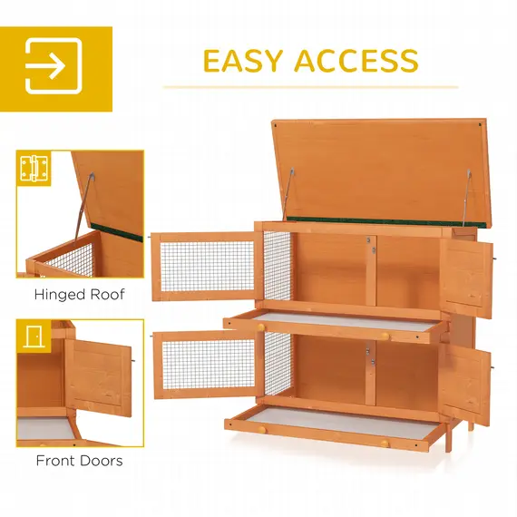 Buy Rabbit Hutch Outdoor Guinea Pig Hutch Wooden Duck House Pet Cage with Opening Roof, 90 x 45 x 90cm, 5 image
