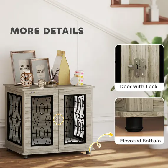 Buy Indoor Dog Crate Furniture End Table with Soft Washable Cushion, Lockable Front Door, for Medium Dogs - Black, 8 image