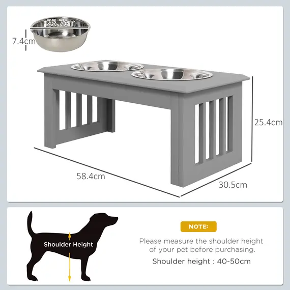 Buy Raised Dog Feeding Bowls with Stand, Stainless Steel for Medium Dog, 58L x 31W x 25H cm - Grey, 3 image