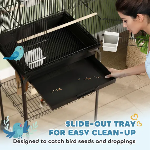 Buy Metal Bird Cage with Plastic Swing, Perch, Food Container, Tray, Handle, for Finches, Canaries, Budgies, 43 x 32.5 x 163, 5 image