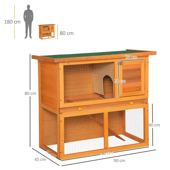 Buy Rabbit Hutch Outdoor Guinea Pig Hutch Wooden Pet Cage Run 2-Tier with Opening Top, 90 x 45 x 80cm, 3 image
