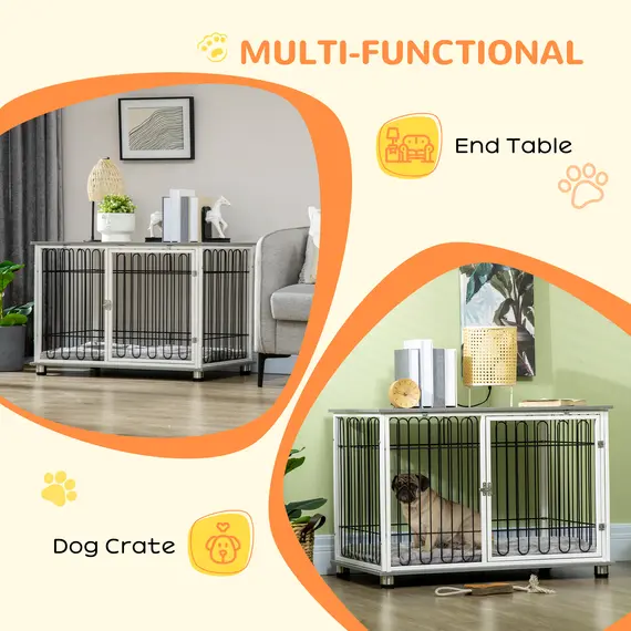 Buy Indoor Dog Crate Furniture, Side End Table, with Soft Washable Cushion, Lockable Doors, for Small and Medium Dogs, 5 image