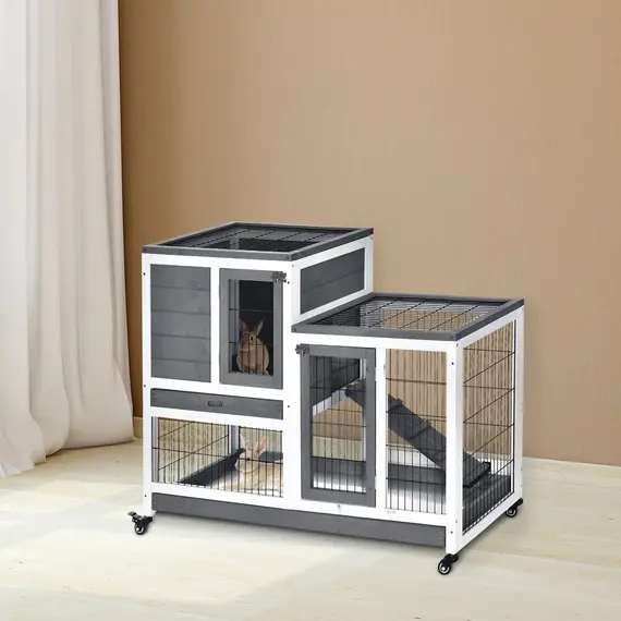Buy Small Animals 2-TierFir Wood Guinea Pigs Hutches Indoor Hutch Grey, 2 image