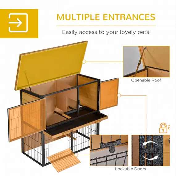 Buy Guinea Pig Hutch Rabbit Hutch Wood-metal Elevated Pet House Bunny Cage with No-Leak Tray Ramp Openable Roof Outdoor 89.5 x 45 x 81cm Light Yellow, 5 image