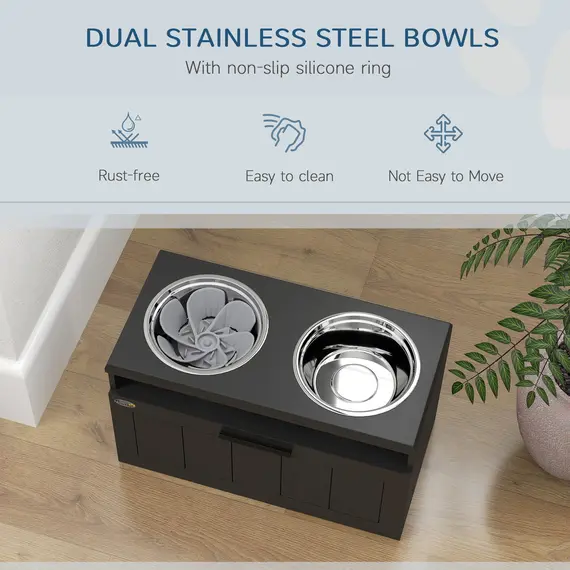 Buy Raised Dog Bowl with Slow Feeder, Two Stainless Steel Dog Bowls, Drawer, for Large and Extra Large Dogs, Black, 7 image