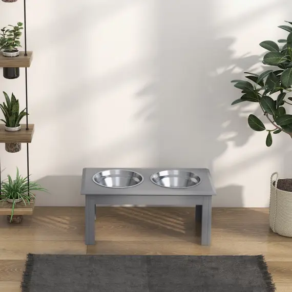 Buy Raised Dog Feeding Bowls with Stand, Stainless Steel for Medium Dog, 58L x 31W x 25H cm - Grey, 8 image