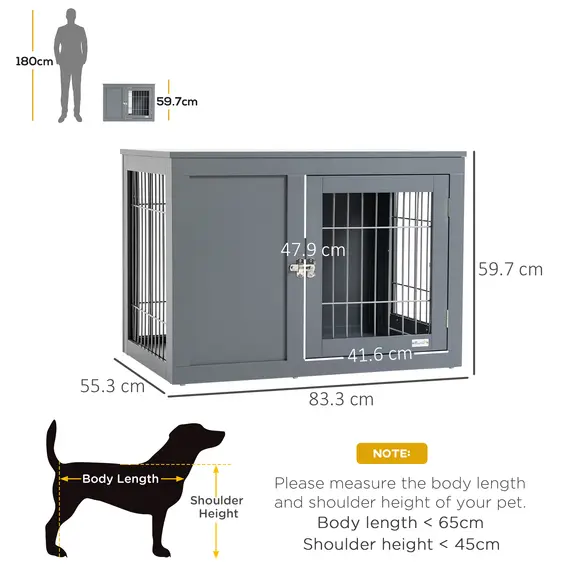 Buy Furniture Style Dog Crate for Small and Medium Dogs, End Table Pet Cage with Two Lockable Doors - Grey, 3 image